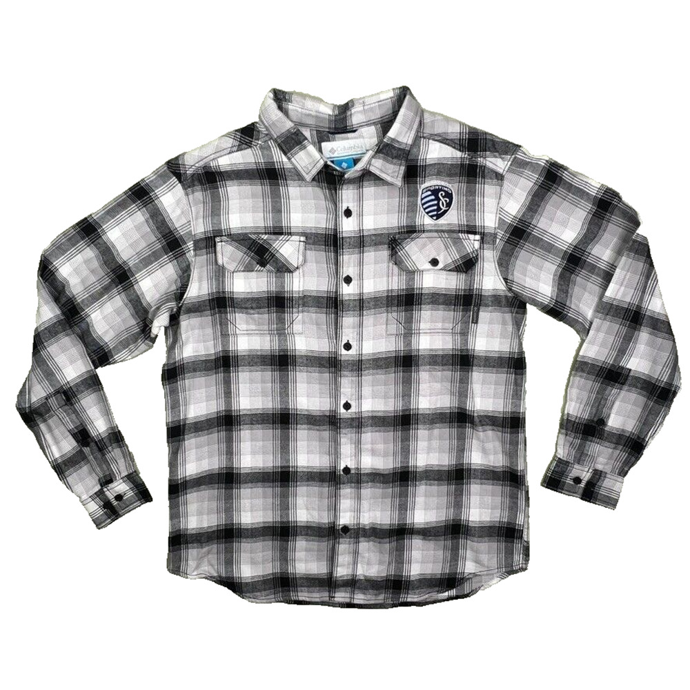 Columbia NWT Men's Sz L Sporting KC Flare Gun Flannel‎ Grey Long Sleeve